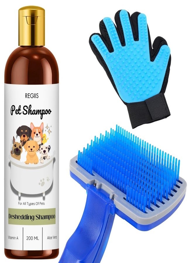 مجموعة ريجيس للعناية بالحيوانات الأليفة، شامبو لإزالة الشعر الزائد 200 مل مع قفاز للعناية وفرشاة ناعمة، لجميع الحيوانات الأليفة - Image 1